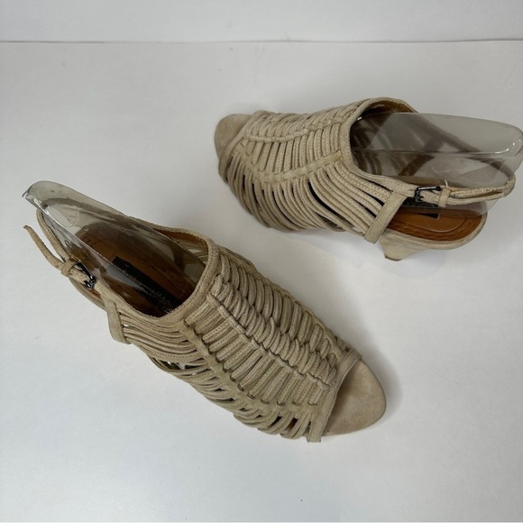 ZARA STRAPPY SANDALS NUDE BEIGE CAGE HEELS - Picture 5 of 11